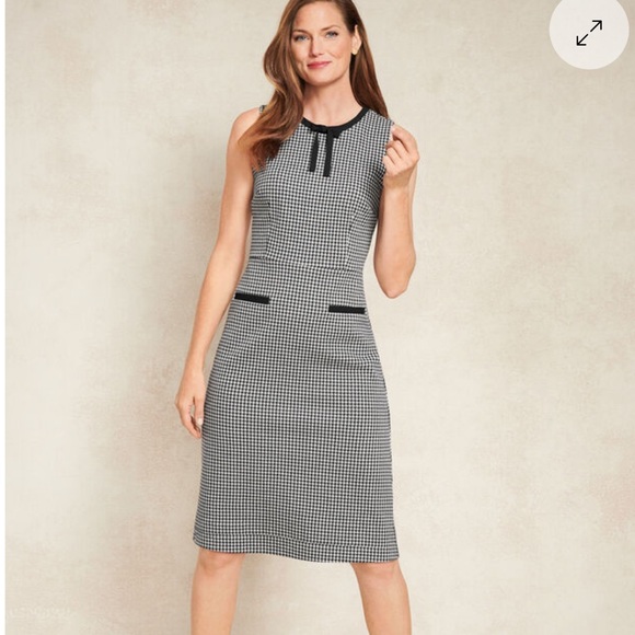 TALBOTS TIPPED PONTE TIE NECK DRESS - HOUNDSTOOTH - Picture 5 of 5